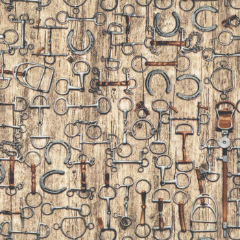 Spurs & Spirit 4529-30 Tan Stirrups, Bits, and Horseshoes by Urban Essence Design for Blank Quilting