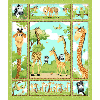 Zoe the Giraffe SB20456-835 Soft Green Quilt Panel by Susybee for Clothworks
