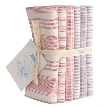 Tilda Woven Tea Towel Red Plum  Fat Quarter Bundle Tone Finnanger for Tilda