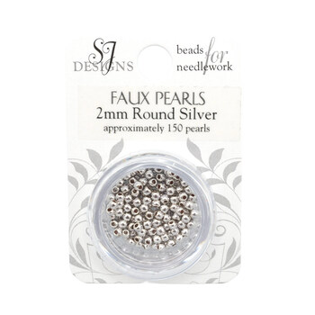 SJ Designs 2mm Round Silver Faux Pearls 