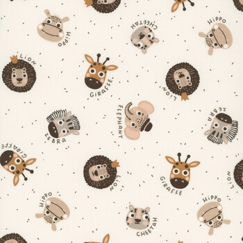 Wildly Cute Safari 39081-11 Animals Faces Pearl by Elena Amo for Moda Fabrics