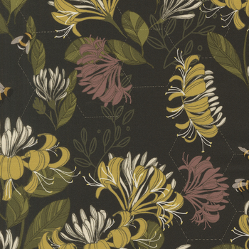Pollinators 48812-20 Honeysuckle Blooms Onyx by Robin Pickens for Moda Fabrics