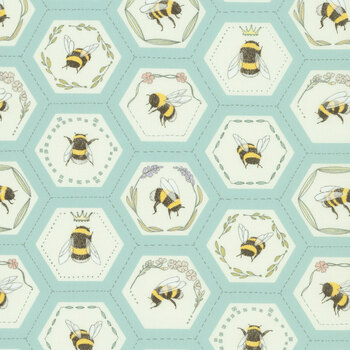 Pollinators 48814-16 Bees in Hexies Stream by Robin Pickens for Moda Fabrics