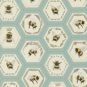 Pollinators 48814-16 Bees in Hexies Stream by Robin Pickens for Moda Fabrics