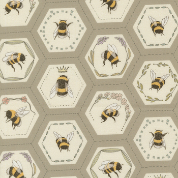 Pollinators 48814-18 Bees in Hexies Pebble by Robin Pickens for Moda Fabrics