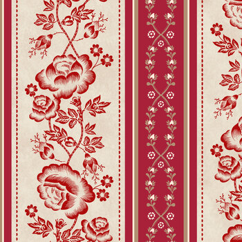 Rosewood 55522-2 Heirloom Stripe Beige/Red by Mary Koval for Windham Fabrics