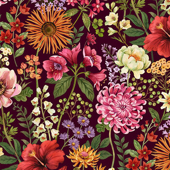 Botanica DP29501-29 Lg Packed Floral Maroon Multi by Northcott Fabrics