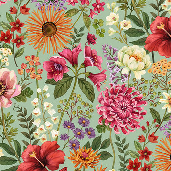 Botanica DP29501-74 Lg Packed Floral Seafoam Multi by Northcott Fabrics