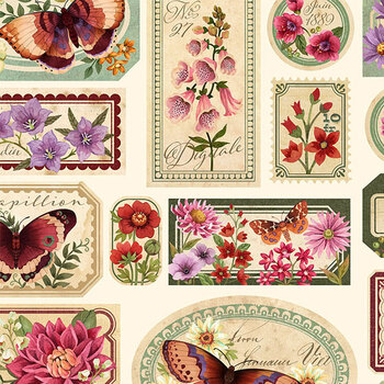 Botanica DP29503-12 Stamps Beige Multi by Northcott Fabrics