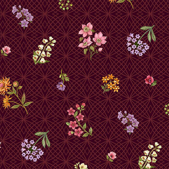Botanica DP29505-29 Sm Tossed Floral Maroon Multi by Northcott Fabrics