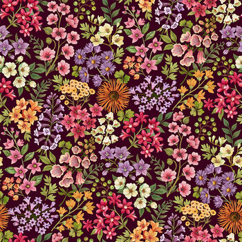Botanica DP29506-29 Sm Packed Floral Maroon Multi by Northcott Fabrics
