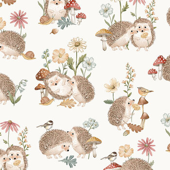 Hedgehog Hollow 29510-11 Feature Hedgehogs Cream Multi by Deborah Edwards for Northcott Fabrics