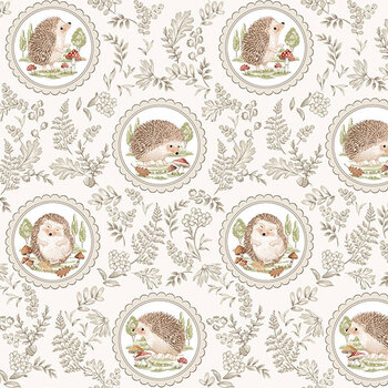 Hedgehog Hollow 29512-11 Hedgehog Damask Cream Multi by Deborah Edwards for Northcott Fabrics