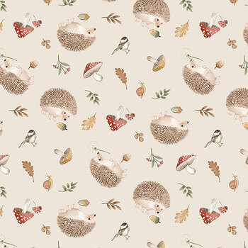 Hedgehog Hollow 29514-12 Hedgehog Toss Beige Multi by Deborah Edwards for Northcott Fabrics