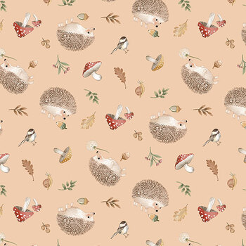 Hedgehog Hollow 29514-53 Hedgehog Toss Peach Multi by Deborah Edwards for Northcott Fabrics