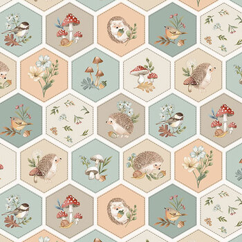 Hedgehog Hollow DP29513-11 Hexies Cream Multi by Deborah Edwards for Northcott Fabrics