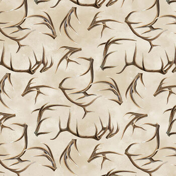 Highland Ridge 29387-12 Tossed Antlers Beige Multi by Deborah Edwards and Rosemary Millette for Northcott Fabrics