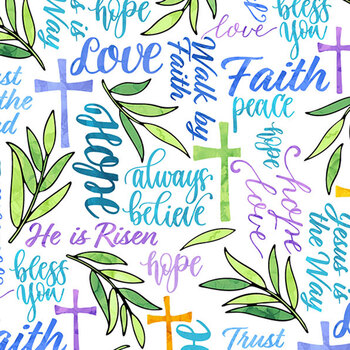 Blessings DP29352-10 Words White Multi by Deborah Edwards for Northcott Fabrics