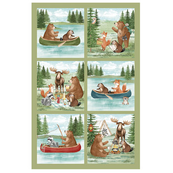 Happy Camper DP29431-74 Green Multi Day Panel by Deborah Edwards for Northcott Fabrics