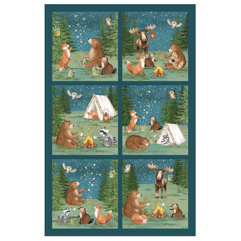 Happy Camper DP29433-68 Teal Multi Night Panel by Deborah Edwards for Northcott Fabrics