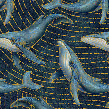 Moonbeam 29422M-49 Whales Navy Multi by Racquel Martindale for Northcott Fabrics