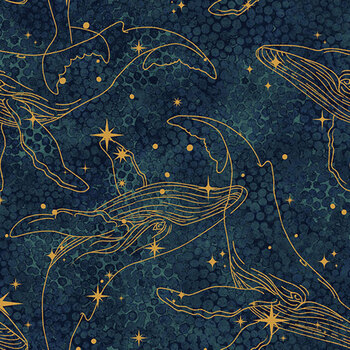 Moonbeam 29426M-49 Celestial Whales Navy by Racquel Martindale for Northcott Fabrics