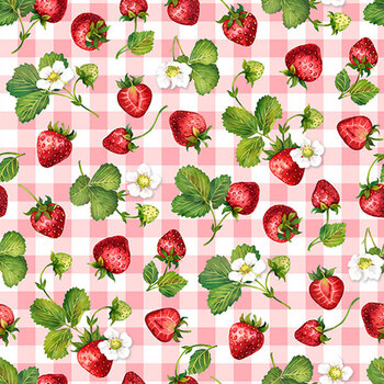 Well Preserved DP29295-21 Strawberry Check Pink Multi by Deborah Edwards and Kathryn Christensen for Northcott Fabrics