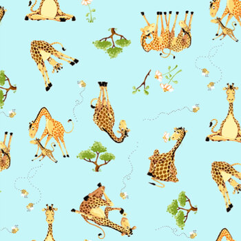 Zoe the Giraffe SB20358-930 Aqua Tossed Giraffes on You by Susybee for Clothworks