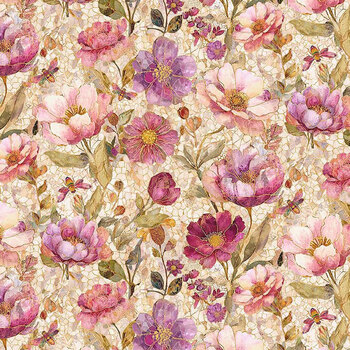 Mosaic Bee FLEUR-CD4523 Floral On Mosaic Beige by Timeless Treasures Fabrics