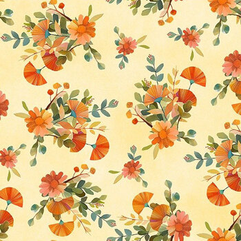 Woodland Animals 5QFA-1 Bouquets Yellow by Quiltberry Farm for In The Beginning Fabrics