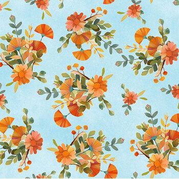 Woodland Animals 5QFA-2 Bouquets Blue by Quiltberry Farm for In The Beginning Fabrics