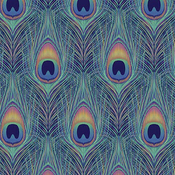 Peacock in the Garden 21251301-01 Peacock Feathers by Peggy Collins for Camelot Fabrics