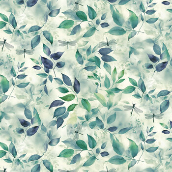 Gossamer FLEUR-CD4476 Dragonflies & Leaves Sage by Timeless Treasures Fabrics