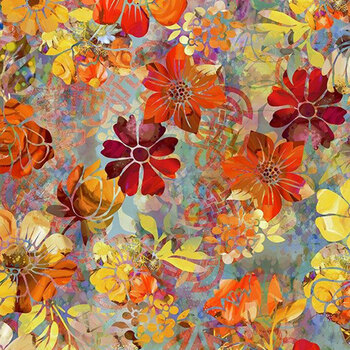 Celtic Garden 2CEL-2 Floral Orange by Jason Yenter for In The Beginning Fabrics