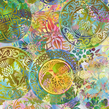 Celtic Garden 4CEL-2 Emblems Green by Jason Yenter for In The Beginning Fabrics