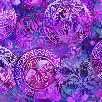 Celtic Garden 4CEL-3 Emblems Purple by Jason Yenter for In The Beginning Fabrics