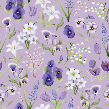 Blessings in Bloom 66250606-01 Flower Field Light Purple by Kathleen Parr Mckenna for Camelot Fabrics