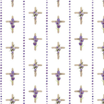 Blessings in Bloom 66250607-01 Cross Stripe White by Kathleen Parr Mckenna for Camelot Fabrics