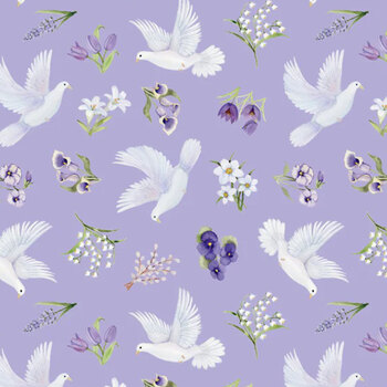 Blessings in Bloom 66250605-01 Doves Light Purple by Kathleen Parr Mckenna for Camelot Fabrics