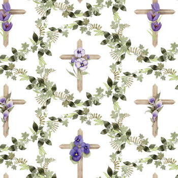 Blessings in Bloom 66250603-01 He is Risen White by Kathleen Parr Mckenna for Camelot Fabrics