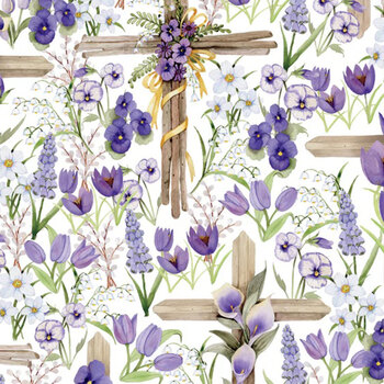 Blessings in Bloom 66250601-01 Blessings in Bloom White by Kathleen Parr Mckenna for Camelot Fabrics