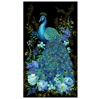 Noble Plume PANEL-CM4490 Peacock Plume Black Panel by Chong-A Hwang for Timeless Treasures Fabrics