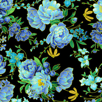 Noble Plume PLUME-CM4493 Spaced Floral Bouquets Black by Chong-A Hwang for Timeless Treasures Fabrics