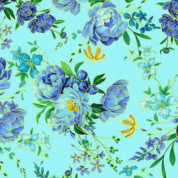 Noble Plume PLUME-CM4493 Spaced Floral Bouquets Sky by Chong-A Hwang for Timeless Treasures Fabrics