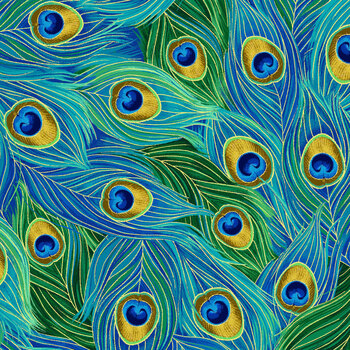 Noble Plume PLUME-CM4494 Packed Peacock Feathers Multi by Chong-A Hwang for Timeless Treasures Fabrics