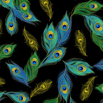 Noble Plume PLUME-CM4495 Falling Peacock Feathers by Chong-A Hwang for Timeless Treasures Fabrics