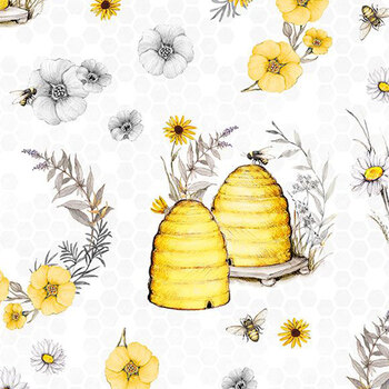 Buzzin' Blooms 39936-195 Large All Over White by Susan Winget for Wilmington Prints