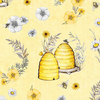 Buzzin' Blooms 39936-595 Large All Over Yellow by Susan Winget for Wilmington Prints