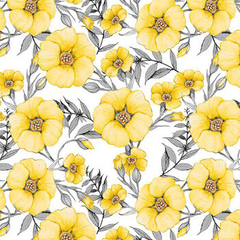 Buzzin' Blooms 39937-159 Packed Floral White by Susan Winget for Wilmington Prints