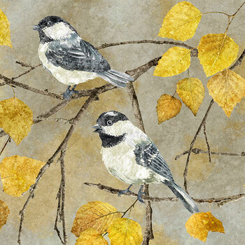 Evening Song - Stonehenge DP29553-14 Chickadee Taupe Multi by Linda Ludovico for Northcott Fabrics